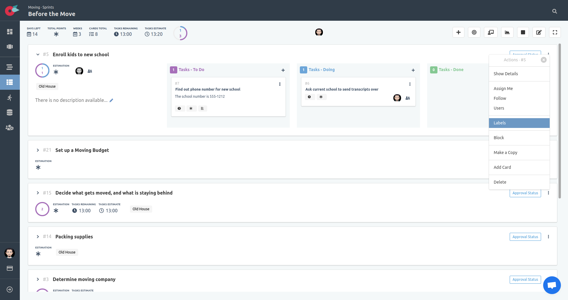 Project Tutorial - SCRUM Board - Expanded - Select Labels