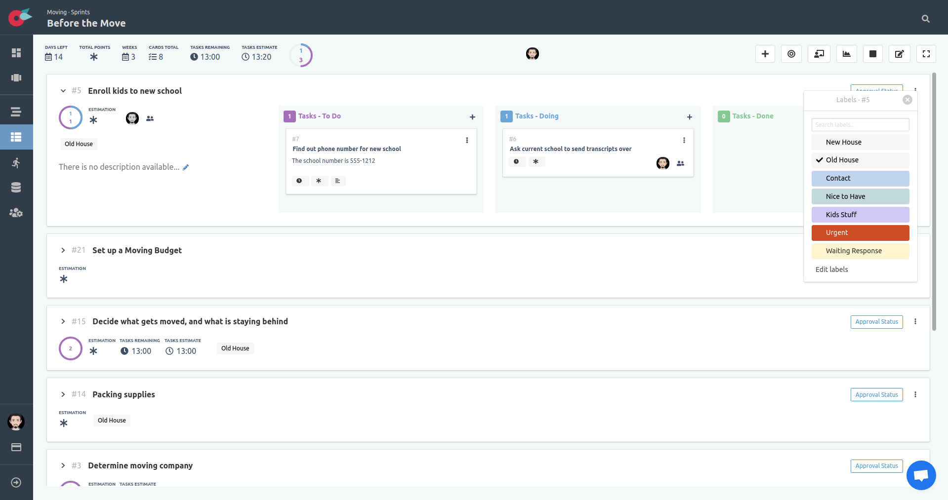 Project Tutorial - SCRUM Board - Expanded - Show Labels