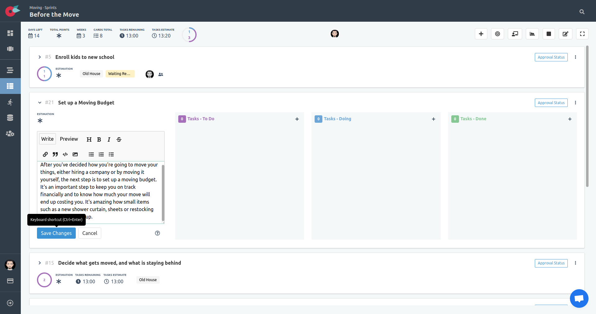 Project Tutorial - SCRUM Board - Expanded - Next - Edit description