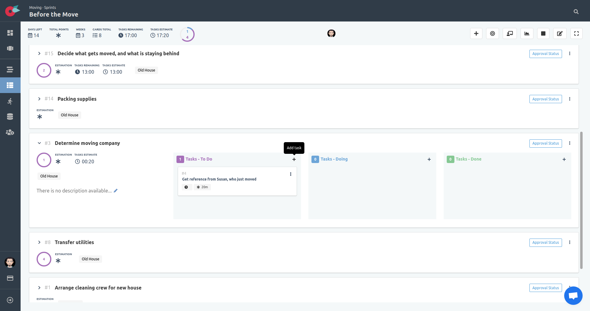 Project Tutorial - SCRUM Board - Tasks - Hover