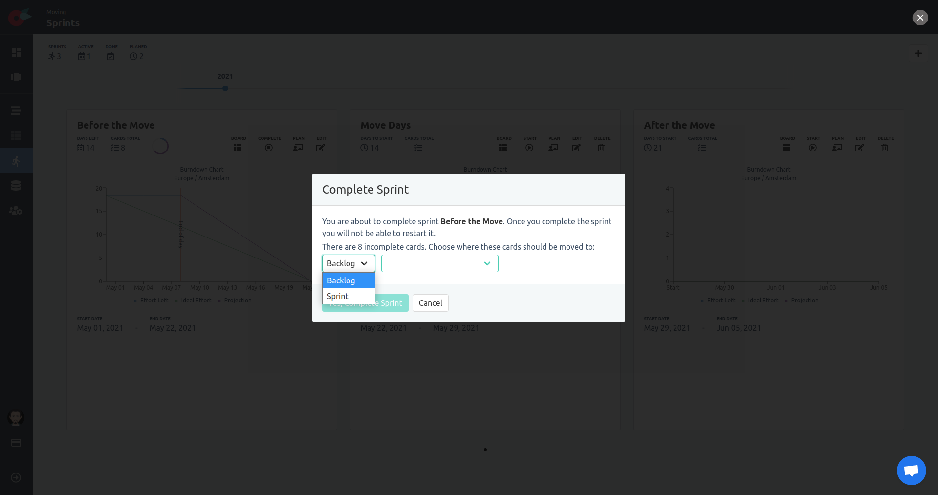 Project Tutorial - Complete Sprint - Backlog select