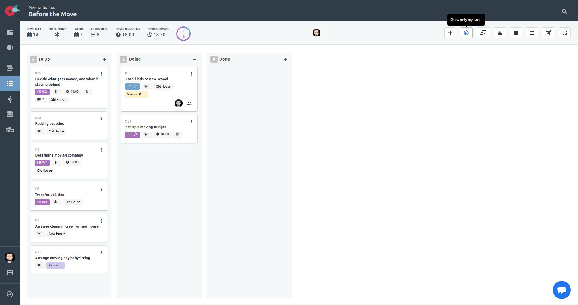 Project Tutorial - Project Settings - Scrumban Board - Filter button