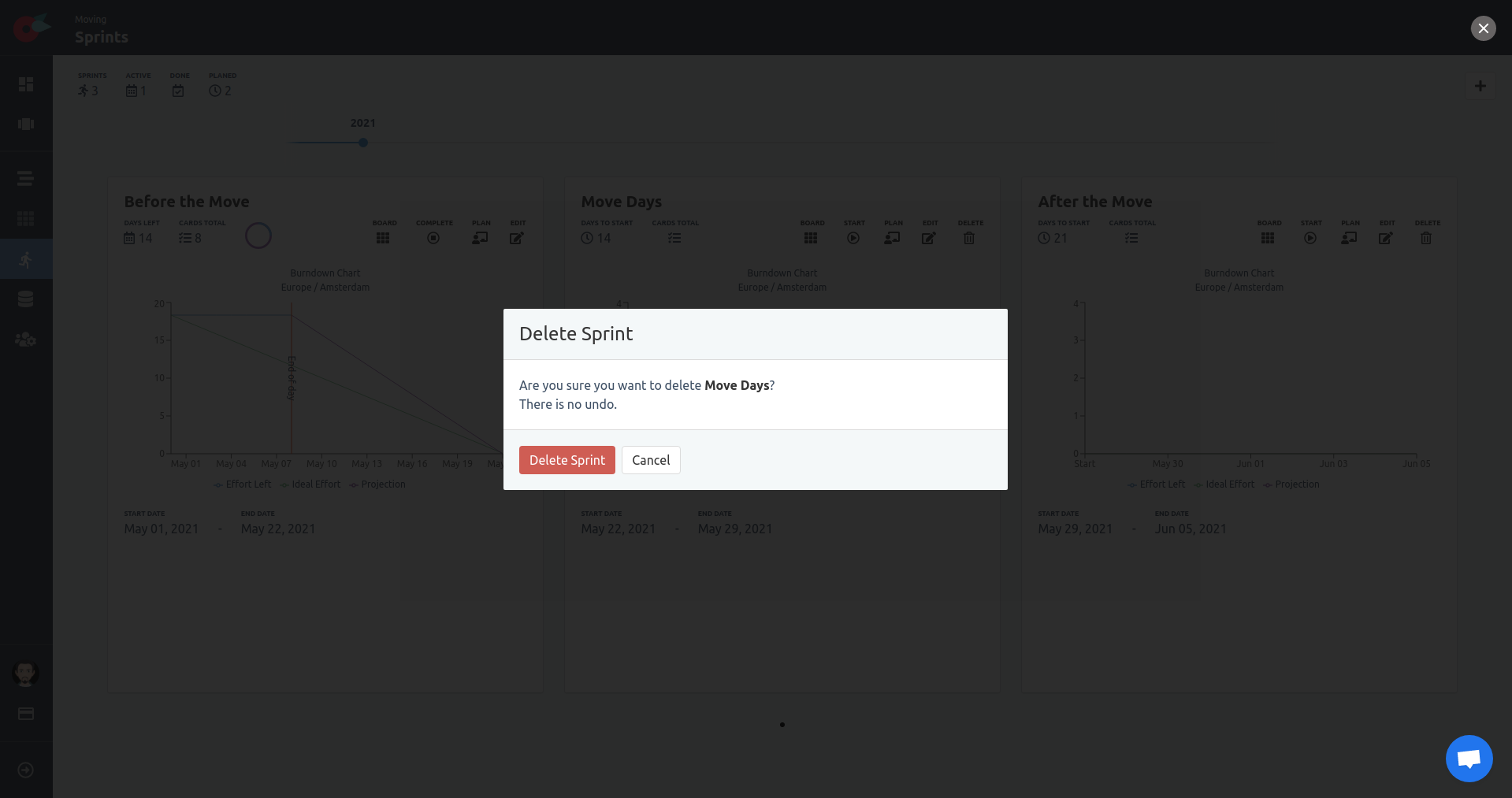 Project Tutorial - Project Settings - Sprints - Delete Modal