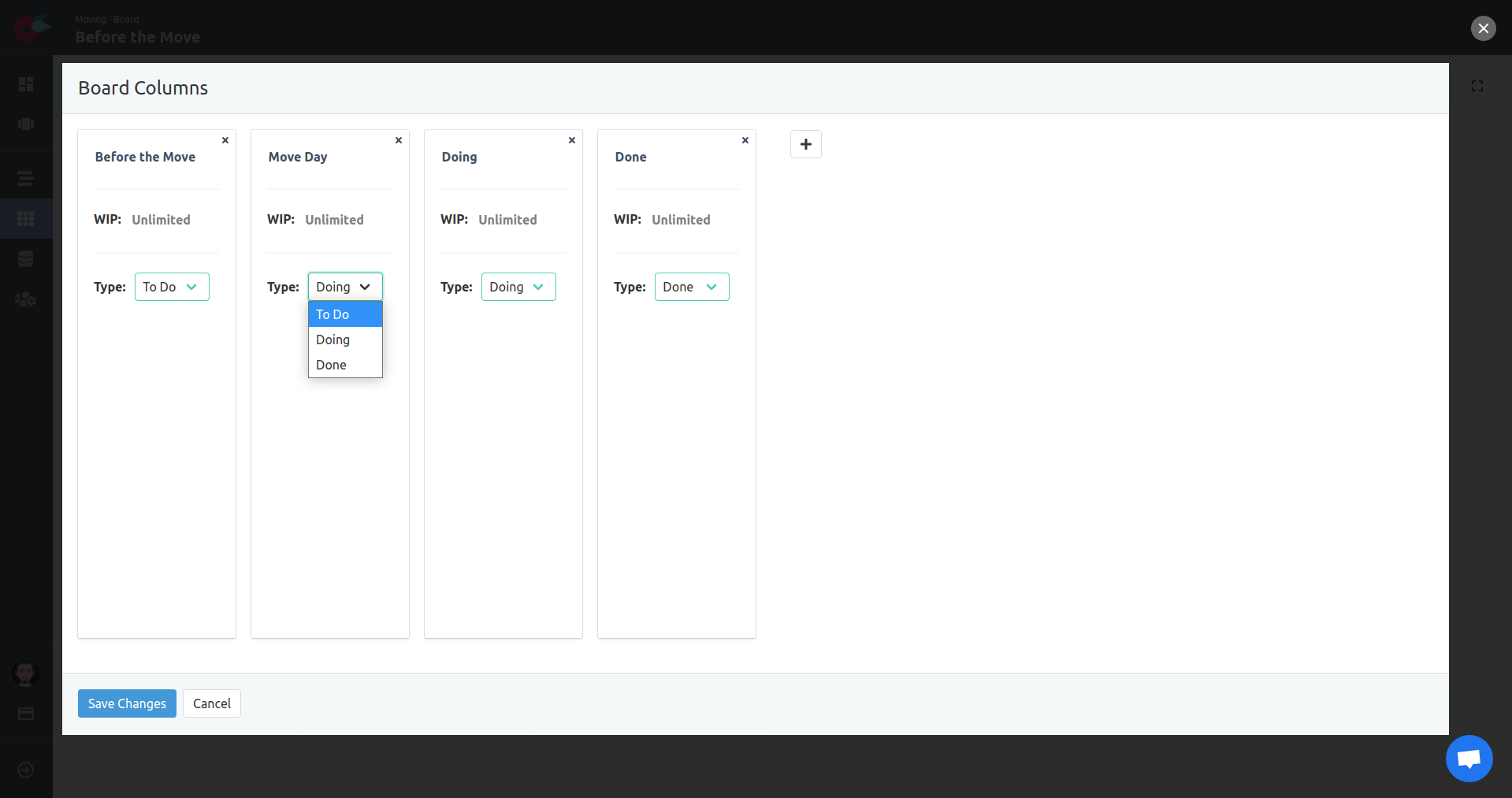 Project Tutorial - Project Settings - Board Columns - Change Type