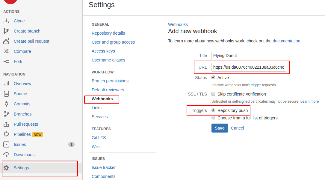 Bitbucket - Add new webhook