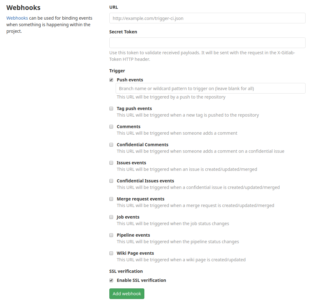 GitLab - Add new webhook